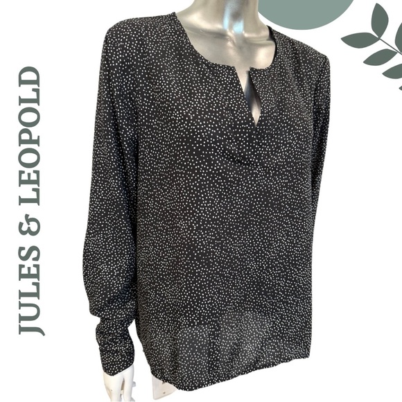 🛍️3/$40 Jules & Leopold Long Sleeve Polka Dot Black White Blouse Medium - Picture 3 of 6